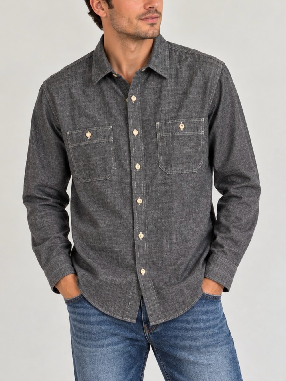 J.Crew Men's 100% Cotton Gray Chambray Button-Up Workwear Shirt - Size Small